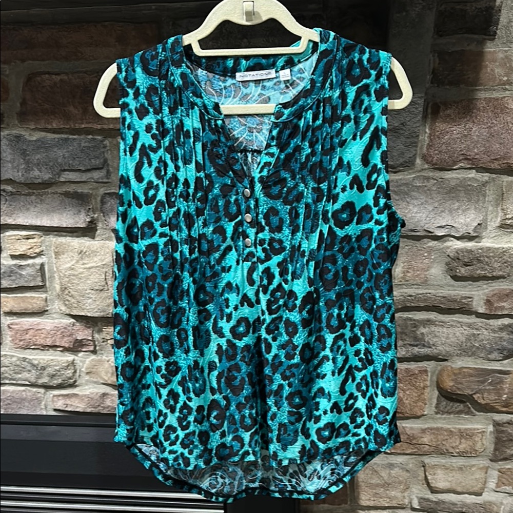 Notations Green Leopard Print Sleeveless Top